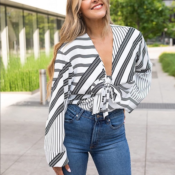 Kerrently The Drop Black/ White Stripe Knotted Tunic by Courtney Kerr - Picture 6 of 11